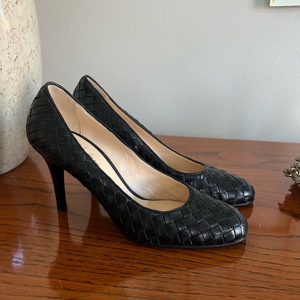 Cole Haan Black Woven Leather Heels